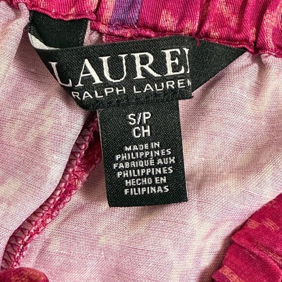 Lauren Ralph Lauren Pants Womens Sz S Geo-Print Satin Shantung Wide Leg Fuchsia - Picture 8 of 10